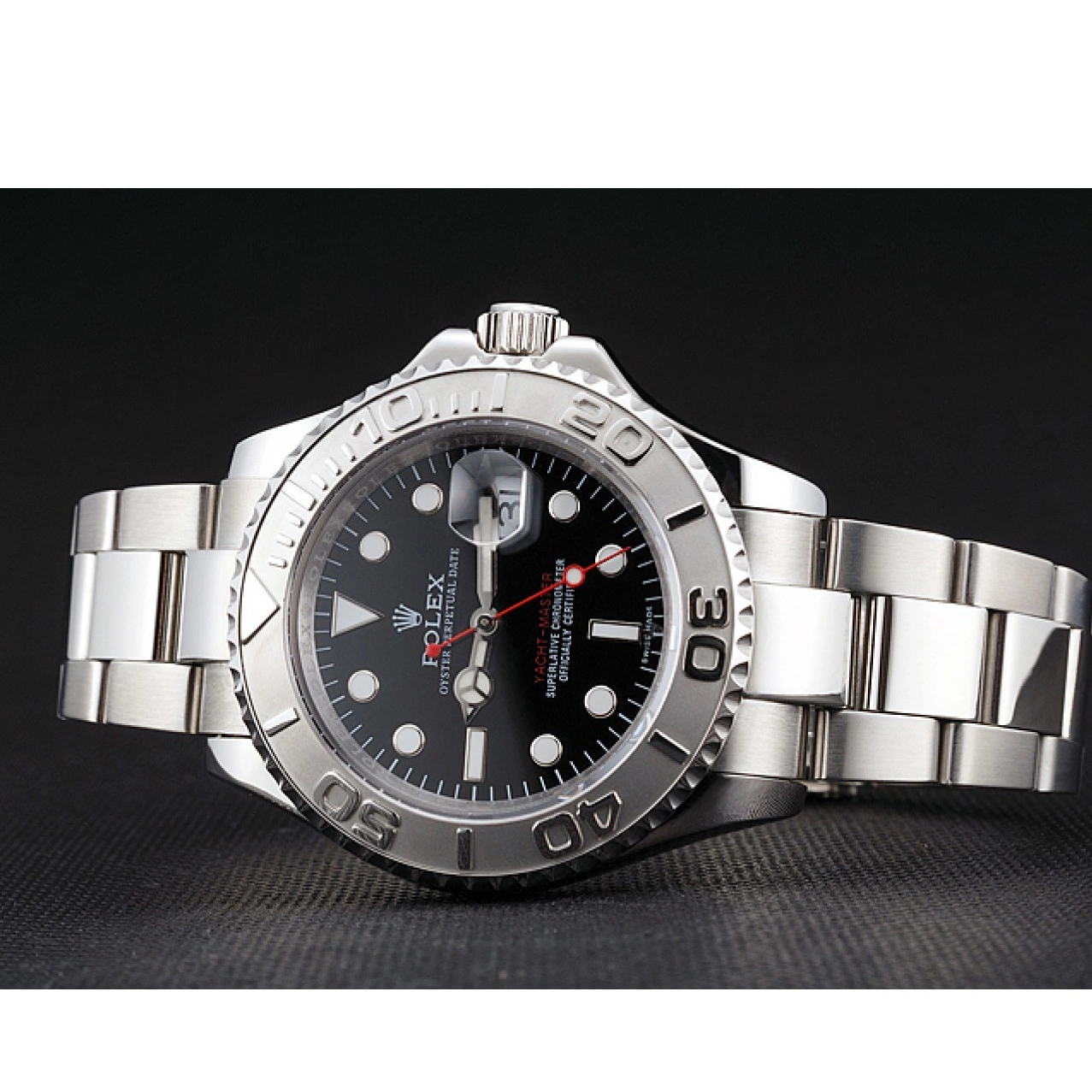 Aaa replica watch And Stainless Dial Bracelet Yacht-Master Black Swiss Case Rolex Steel 0815